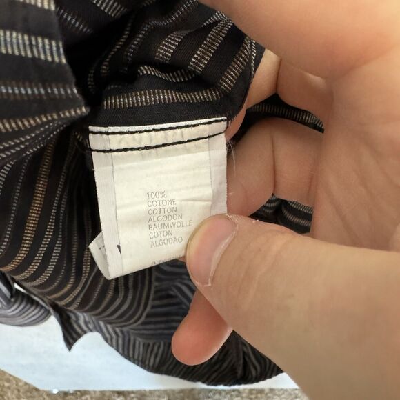 Ermenegildo Zegna Shirt Mens L Black Striped Long Sleeve Button Up Cotton - Picture 7 of 7